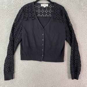 St John Collection Cardigan Womens Medium Black Excellent Pointelle Eyelet Bows